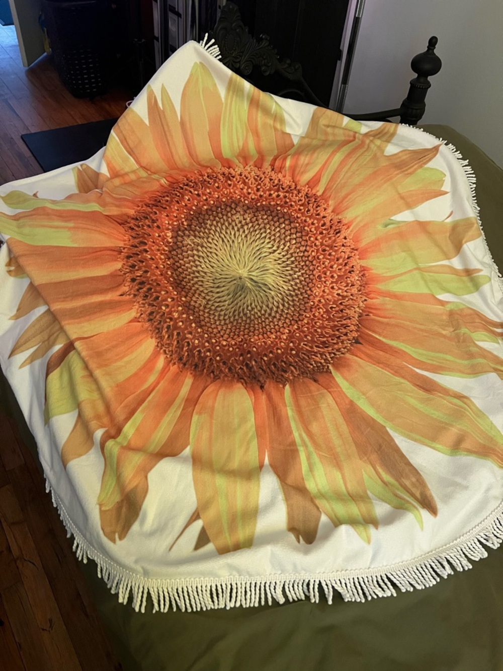 Sunflower Round Fringe Beach Towel - Orange & Yellow